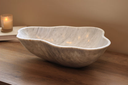 Grey Marble Centerpiece Bowl – 16" x 12" Handcrafted Statement Piece