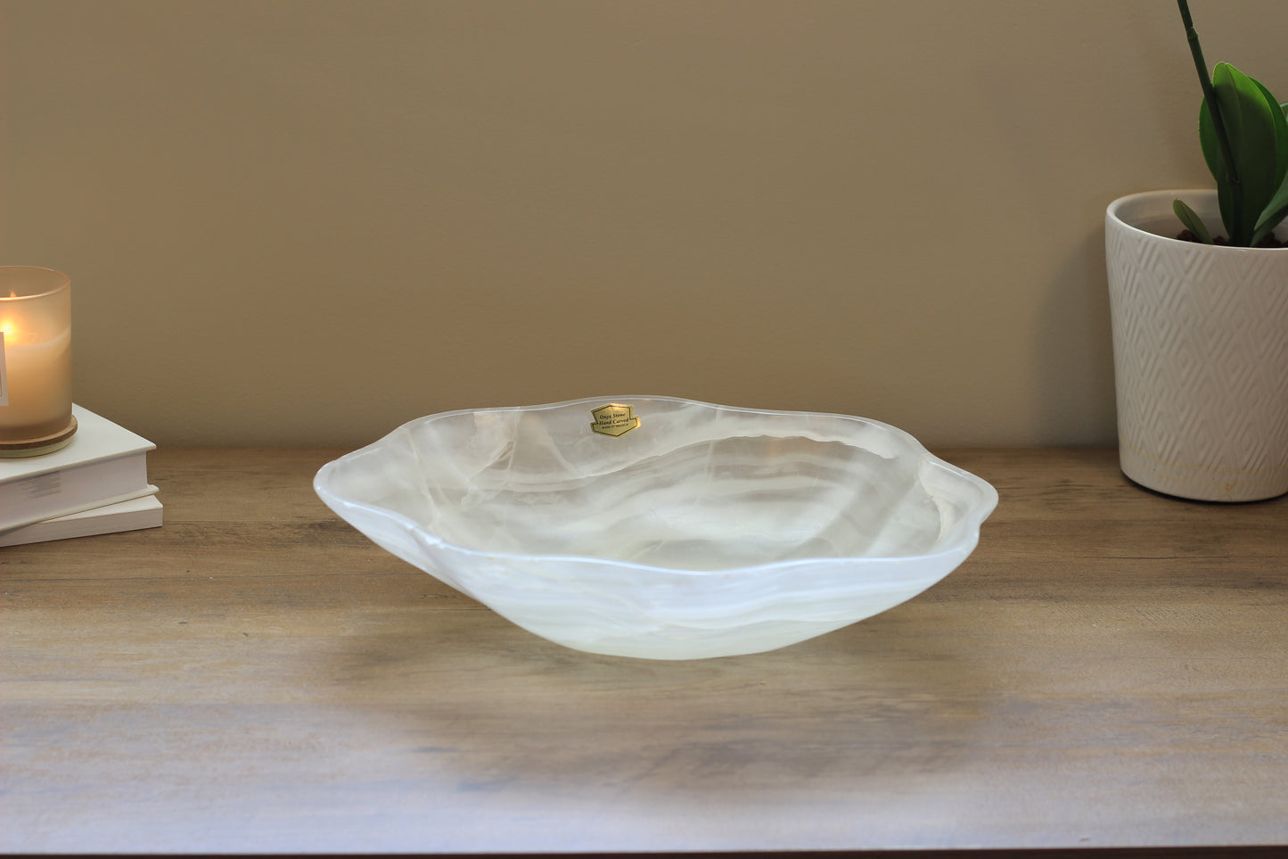 White Translucent Onyx Centerpiece – 12" x 10" Handcrafted Accent Piece