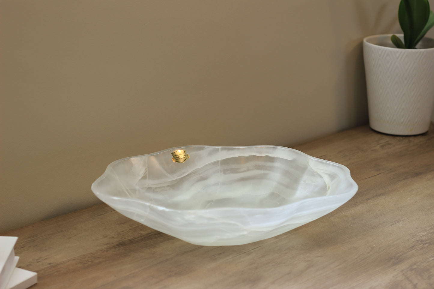 White Translucent Onyx Centerpiece – 12" x 10" Handcrafted Accent Piece