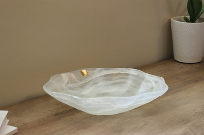 White Translucent Onyx Centerpiece – 12" x 10" Handcrafted Accent Piece