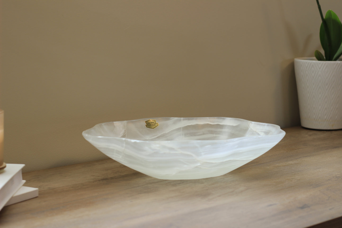 White Translucent Onyx Centerpiece – 12" x 10" Handcrafted Accent Piece