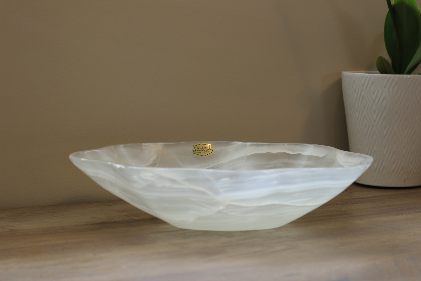 White Translucent Onyx Centerpiece – 12" x 10" Handcrafted Accent Piece