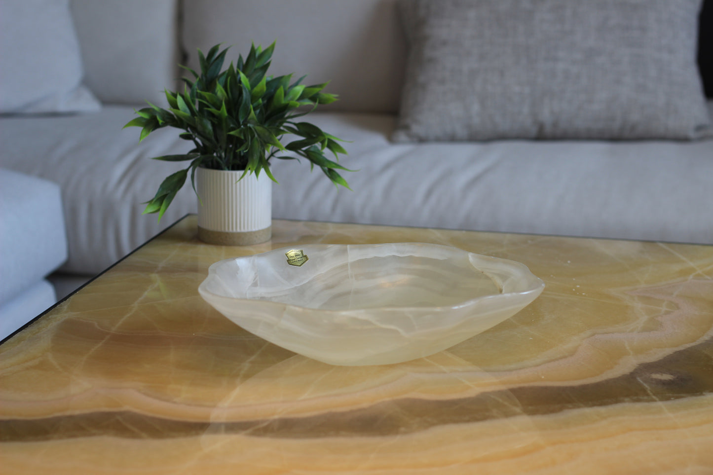 White Translucent Onyx Centerpiece – 12" x 10" Handcrafted Accent Piece
