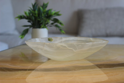 White Translucent Onyx Centerpiece – 12" x 10" Handcrafted Accent Piece