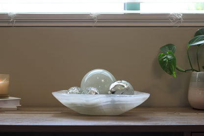 White Translucent Onyx Centerpiece – 13" x 9" Handcrafted Accent Piece