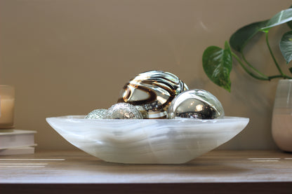 White Translucent Onyx Centerpiece – 13" x 9" Handcrafted Accent Piece