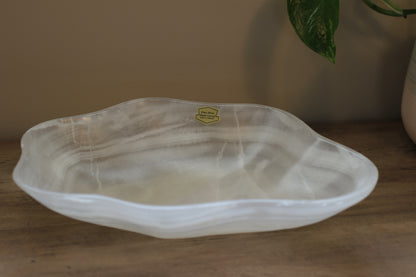 White Translucent Onyx Centerpiece – 13" x 9" Handcrafted Accent Piece