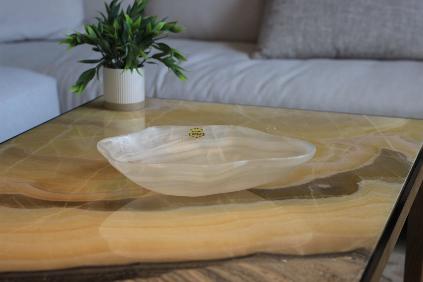 White Translucent Onyx Centerpiece – 13" x 9" Handcrafted Accent Piece