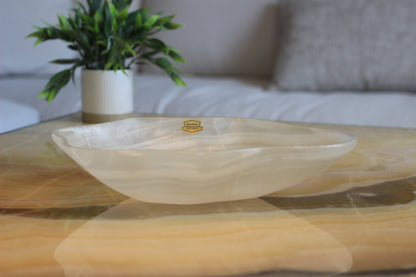 White Translucent Onyx Centerpiece – 13" x 9" Handcrafted Accent Piece