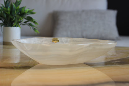 White Translucent Onyx Centerpiece – 13" x 9" Handcrafted Accent Piece