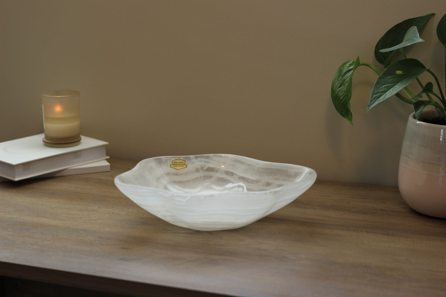 White Translucent Onyx Centerpiece Bowl – 9" x 10" Handcrafted Accent Piece