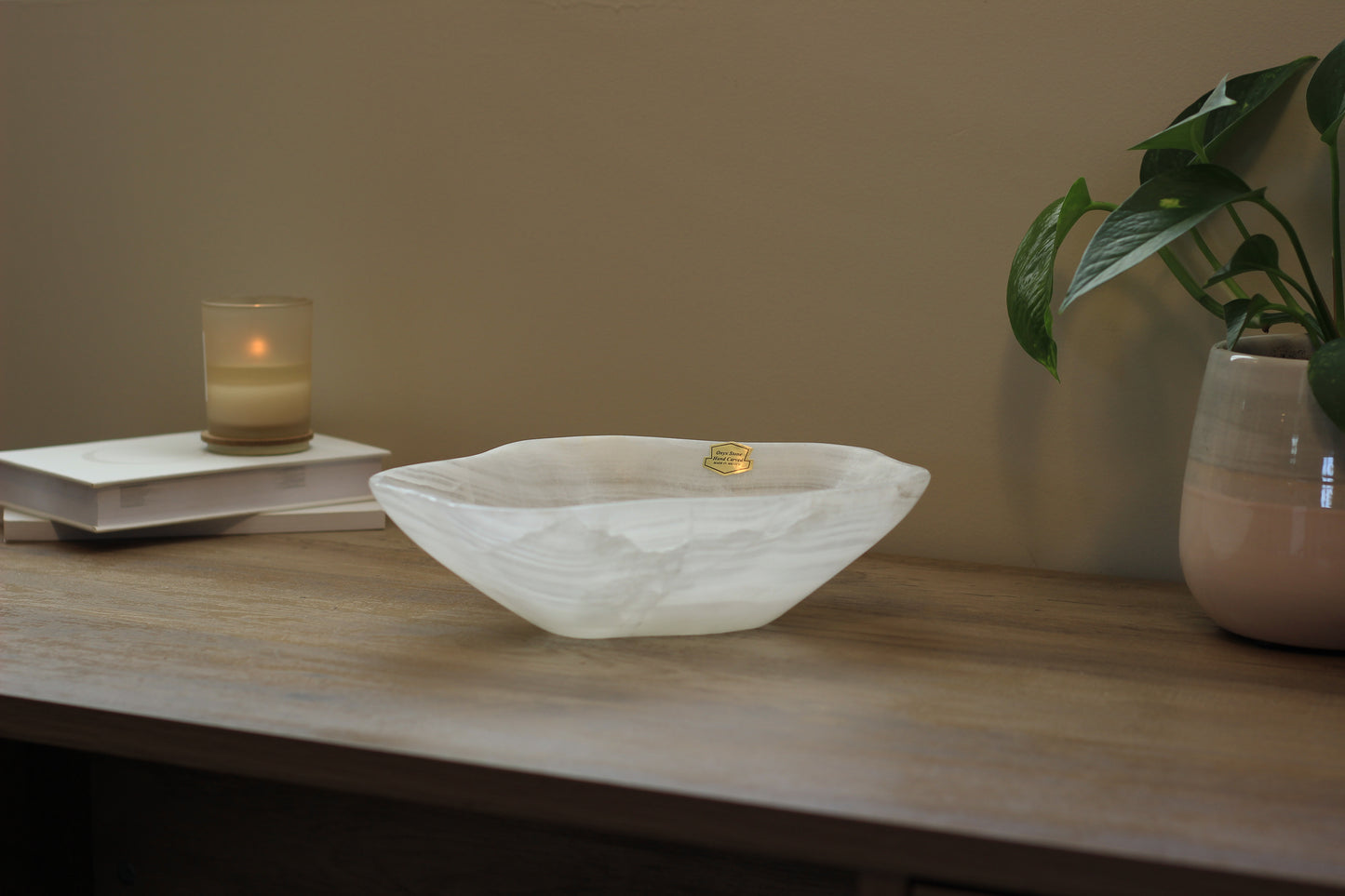 White Translucent Onyx Centerpiece Bowl – 9" x 10" Handcrafted Accent Piece