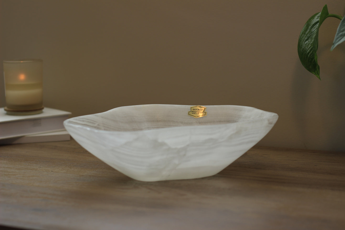 White Translucent Onyx Centerpiece Bowl – 9" x 10" Handcrafted Accent Piece