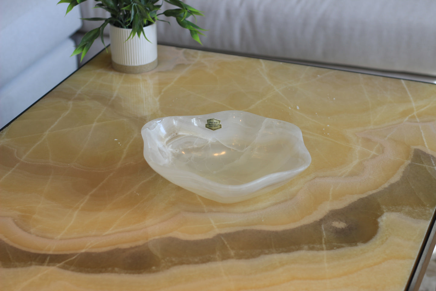 White Translucent Onyx Centerpiece Bowl – 9" x 10" Handcrafted Accent Piece