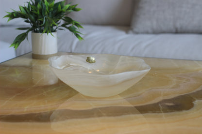 White Translucent Onyx Centerpiece Bowl – 9" x 10" Handcrafted Accent Piece