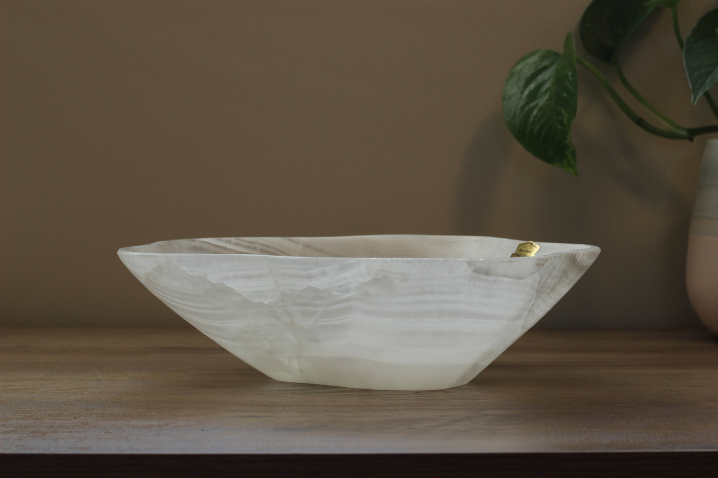 White Translucent Onyx Centerpiece Bowl – 9" x 10" Handcrafted Accent Piece