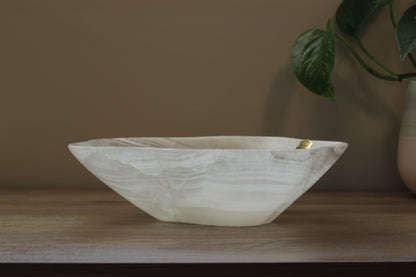 White Translucent Onyx Centerpiece Bowl – 9" x 10" Handcrafted Accent Piece