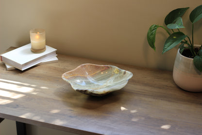 Green Onyx Accent Centerpiece Bowl – 10" x 9" Handcrafted Decorative Piece