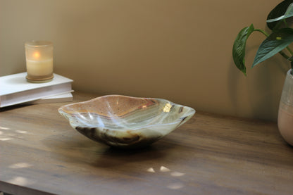 Green Onyx Accent Centerpiece Bowl – 10" x 9" Handcrafted Decorative Piece