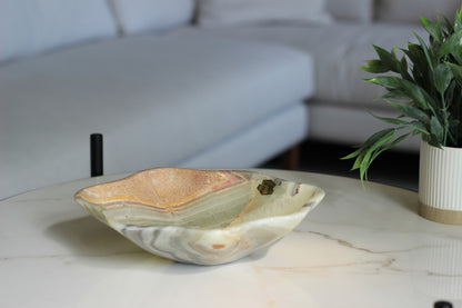 Green Onyx Accent Centerpiece Bowl – 10" x 9" Handcrafted Decorative Piece