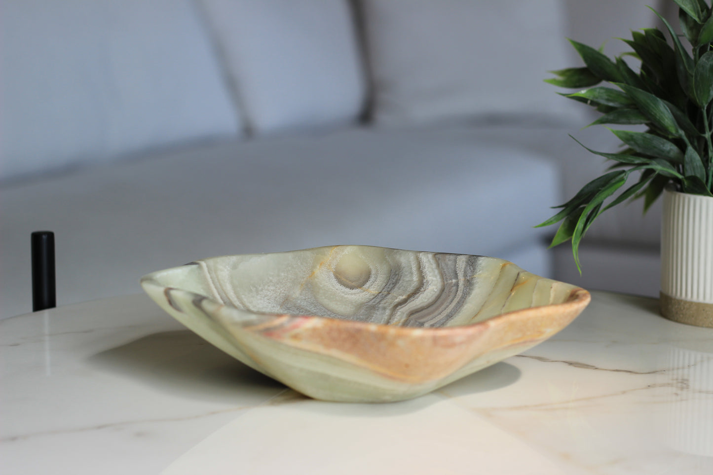 Green Onyx Accent Centerpiece Bowl – 10" x 9" Handcrafted Decorative Piece