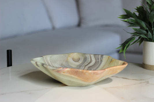 Green Onyx Accent Centerpiece Bowl – 10" x 9" Handcrafted Decorative Piece