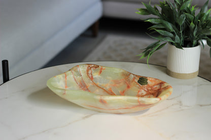 Green Onyx Accent Centerpiece Bowl – 11" x 7" Handcrafted Decorative Piece
