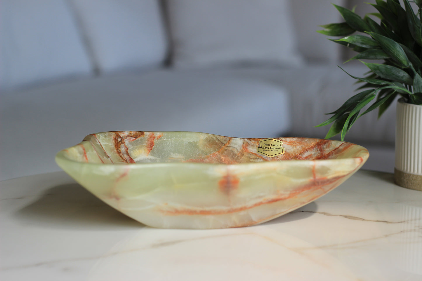 Green Onyx Accent Centerpiece Bowl – 11" x 7" Handcrafted Decorative Piece