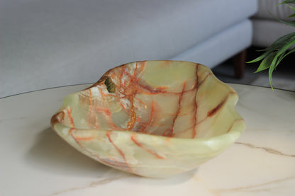 Green Onyx Accent Centerpiece Bowl – 11" x 7" Handcrafted Decorative Piece