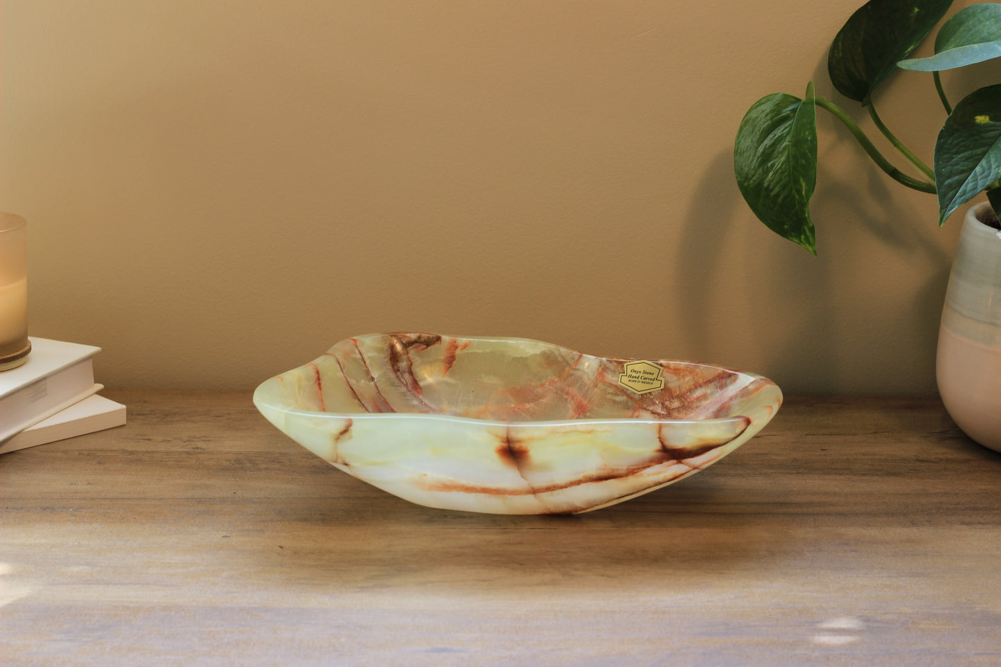 Green Onyx Accent Centerpiece Bowl – 11" x 7" Handcrafted Decorative Piece