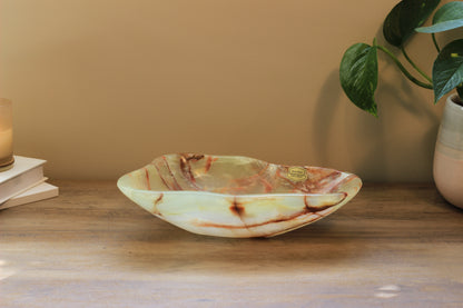 Green Onyx Accent Centerpiece Bowl – 11" x 7" Handcrafted Decorative Piece