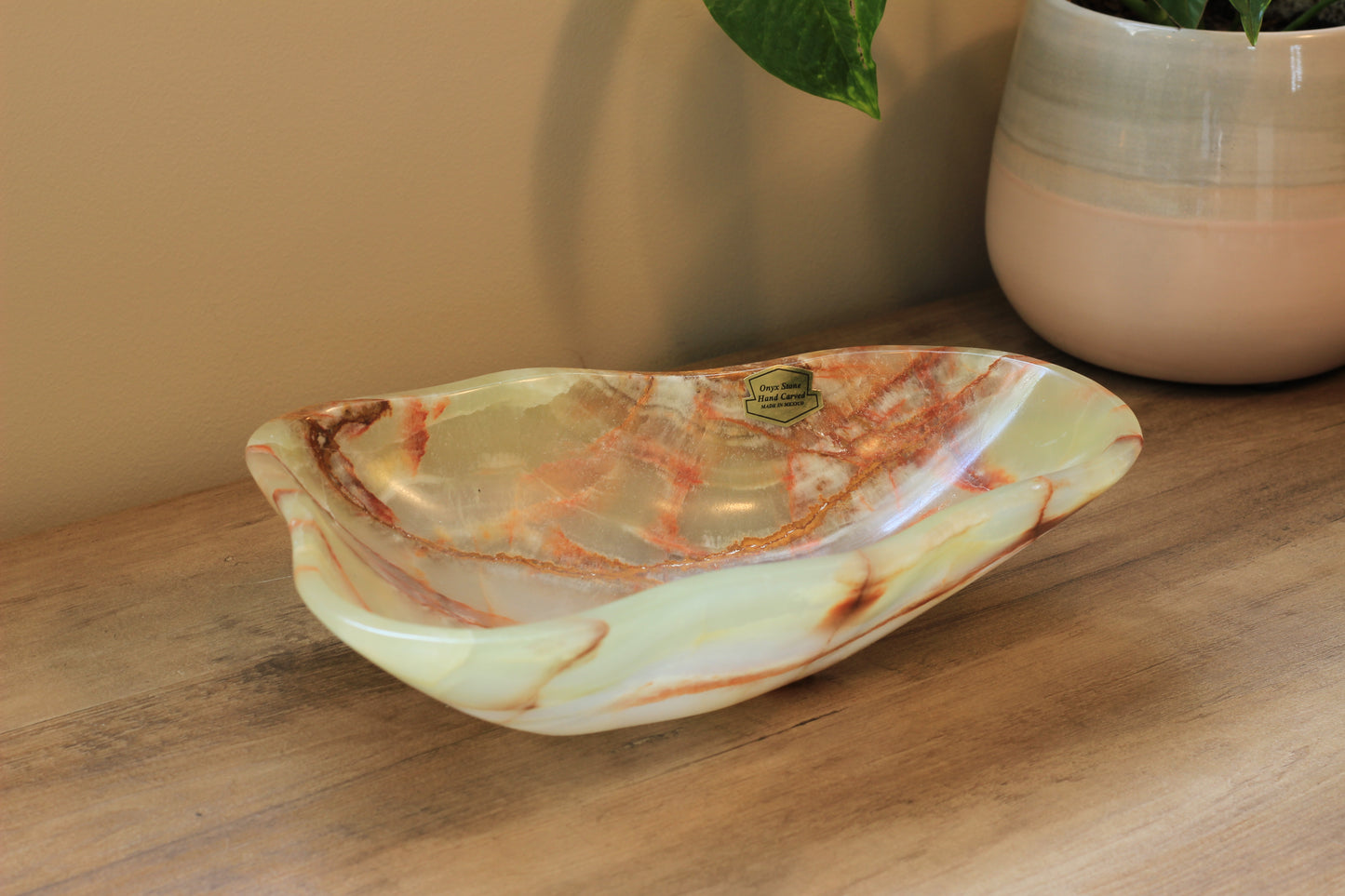 Green Onyx Accent Centerpiece Bowl – 11" x 7" Handcrafted Decorative Piece