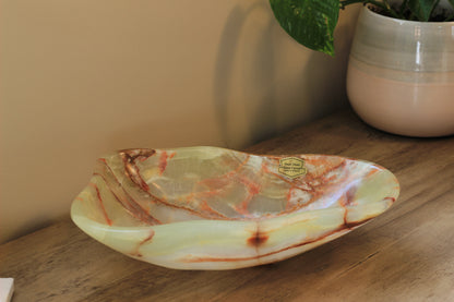 Green Onyx Accent Centerpiece Bowl – 11" x 7" Handcrafted Decorative Piece
