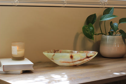 Green Onyx Accent Centerpiece Bowl – 11" x 7" Handcrafted Decorative Piece