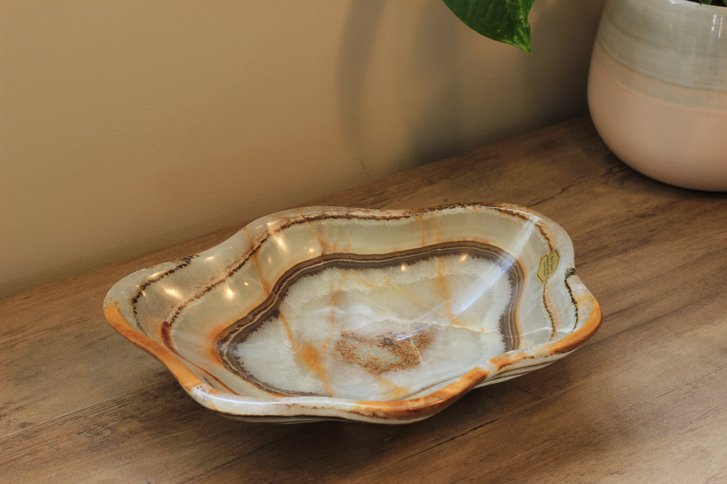 Green Onyx Accent Centerpiece Bowl – 10" x 8" Handcrafted Decorative Piece