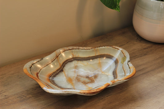 Green Onyx Accent Centerpiece Bowl – 10" x 8" Handcrafted Decorative Piece