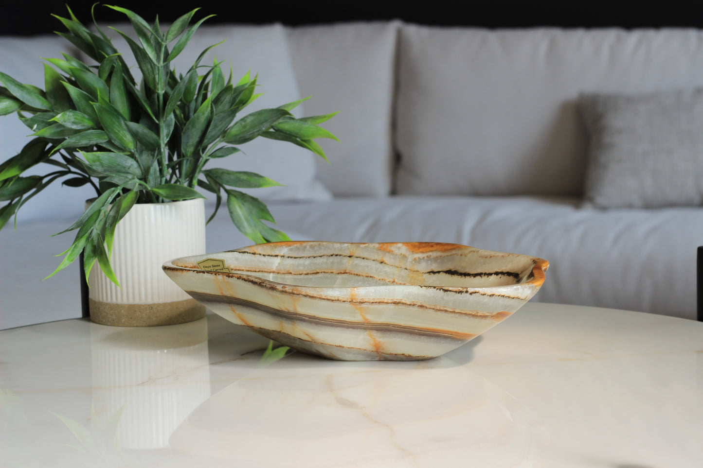 Green Onyx Accent Centerpiece Bowl – 10" x 8" Handcrafted Decorative Piece