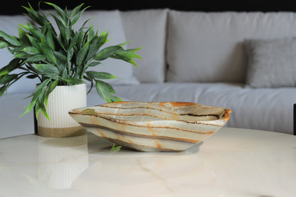 Green Onyx Accent Centerpiece Bowl – 10" x 8" Handcrafted Decorative Piece