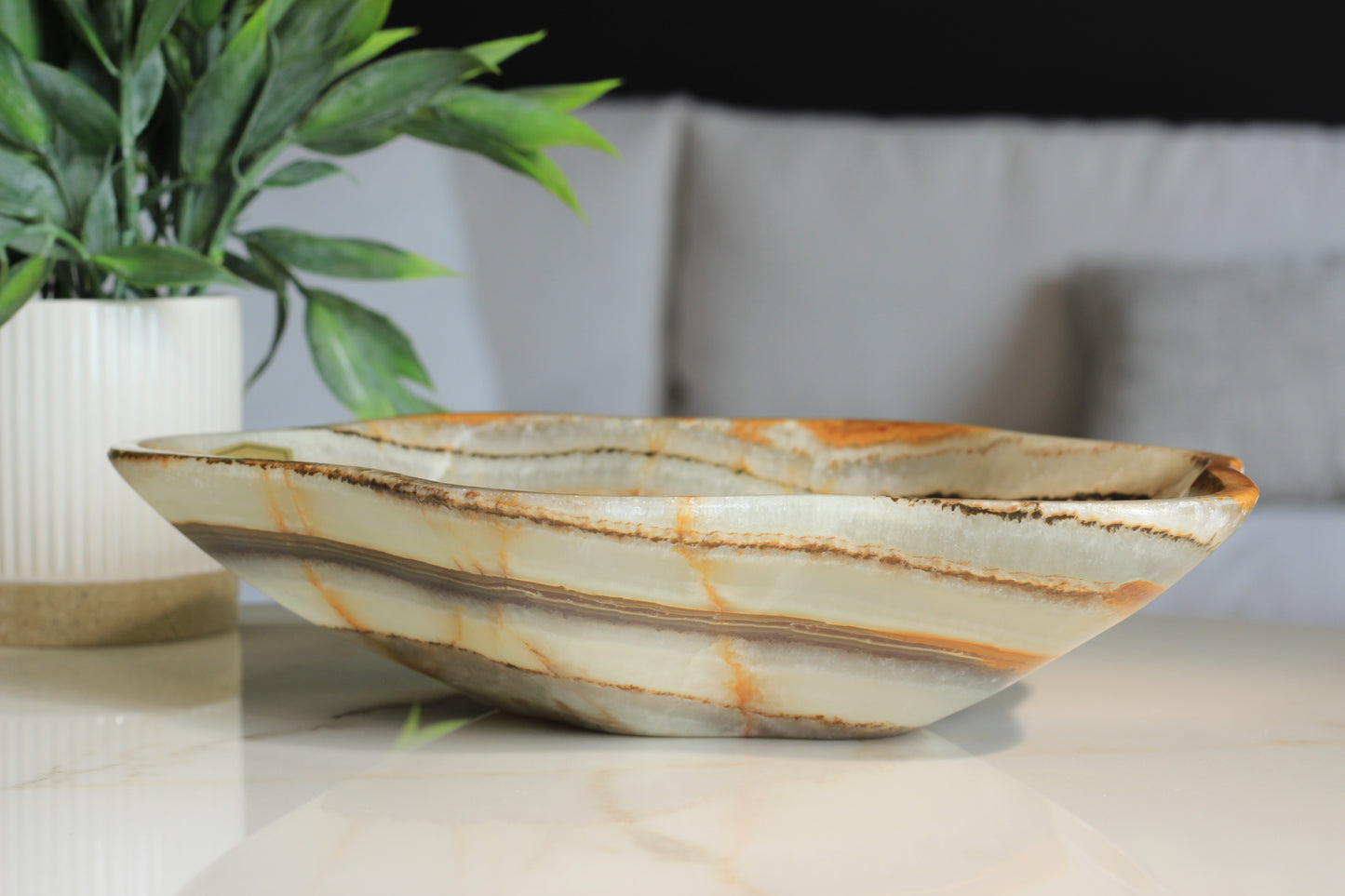 Green Onyx Accent Centerpiece Bowl – 10" x 8" Handcrafted Decorative Piece