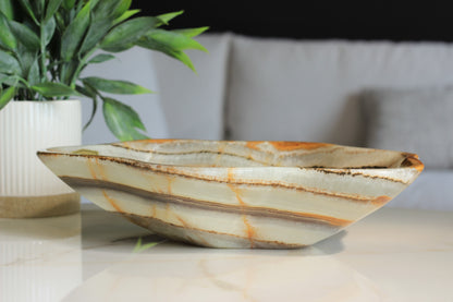 Green Onyx Accent Centerpiece Bowl – 10" x 8" Handcrafted Decorative Piece
