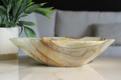 Green Onyx Accent Centerpiece Bowl – 10" x 8" Handcrafted Decorative Piece