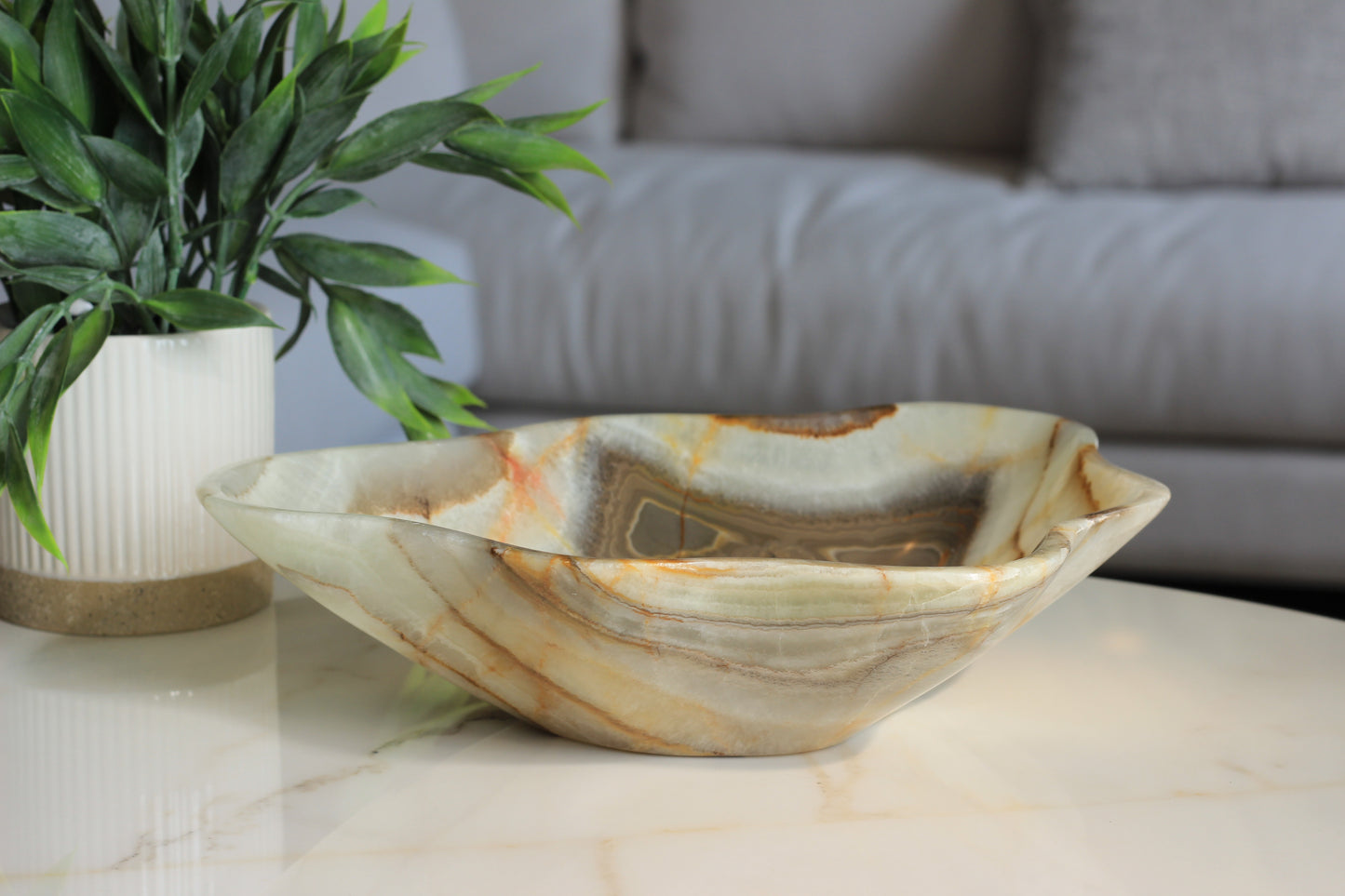 Green Onyx Accent Centerpiece Bowl – 10" x 8" Handcrafted Decorative Piece