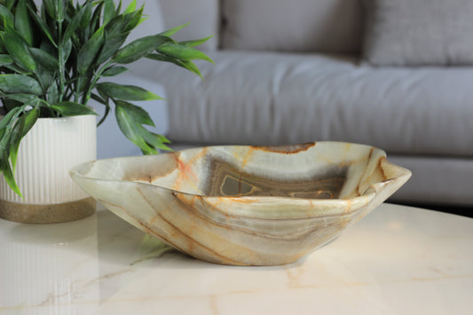 Green Onyx Accent Centerpiece Bowl – 10" x 8" Handcrafted Decorative Piece