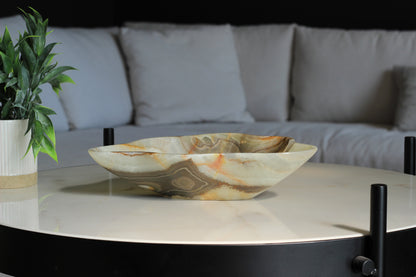 Green Onyx Accent Centerpiece Bowl – 10" x 8" Handcrafted Decorative Piece