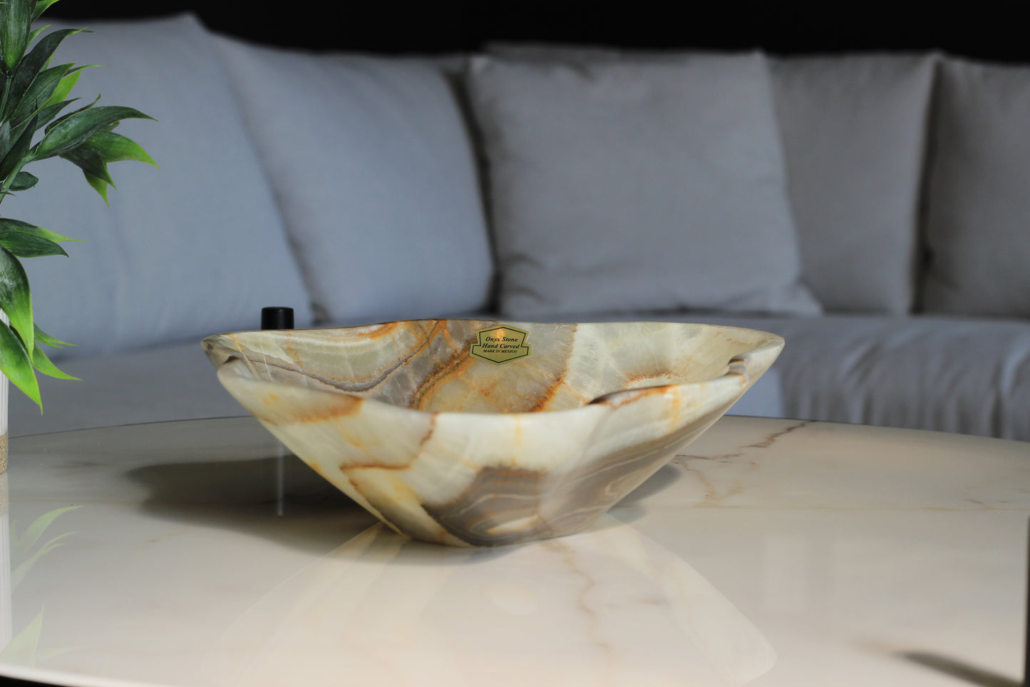 Green Onyx Accent Centerpiece Bowl – 10" x 8" Handcrafted Decorative Piece