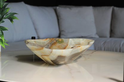 Green Onyx Accent Centerpiece Bowl – 10" x 8" Handcrafted Decorative Piece