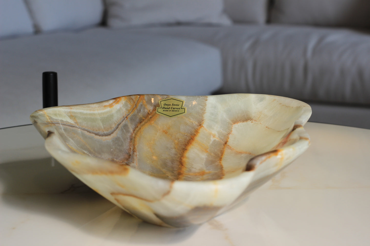 Green Onyx Accent Centerpiece Bowl – 10" x 8" Handcrafted Decorative Piece