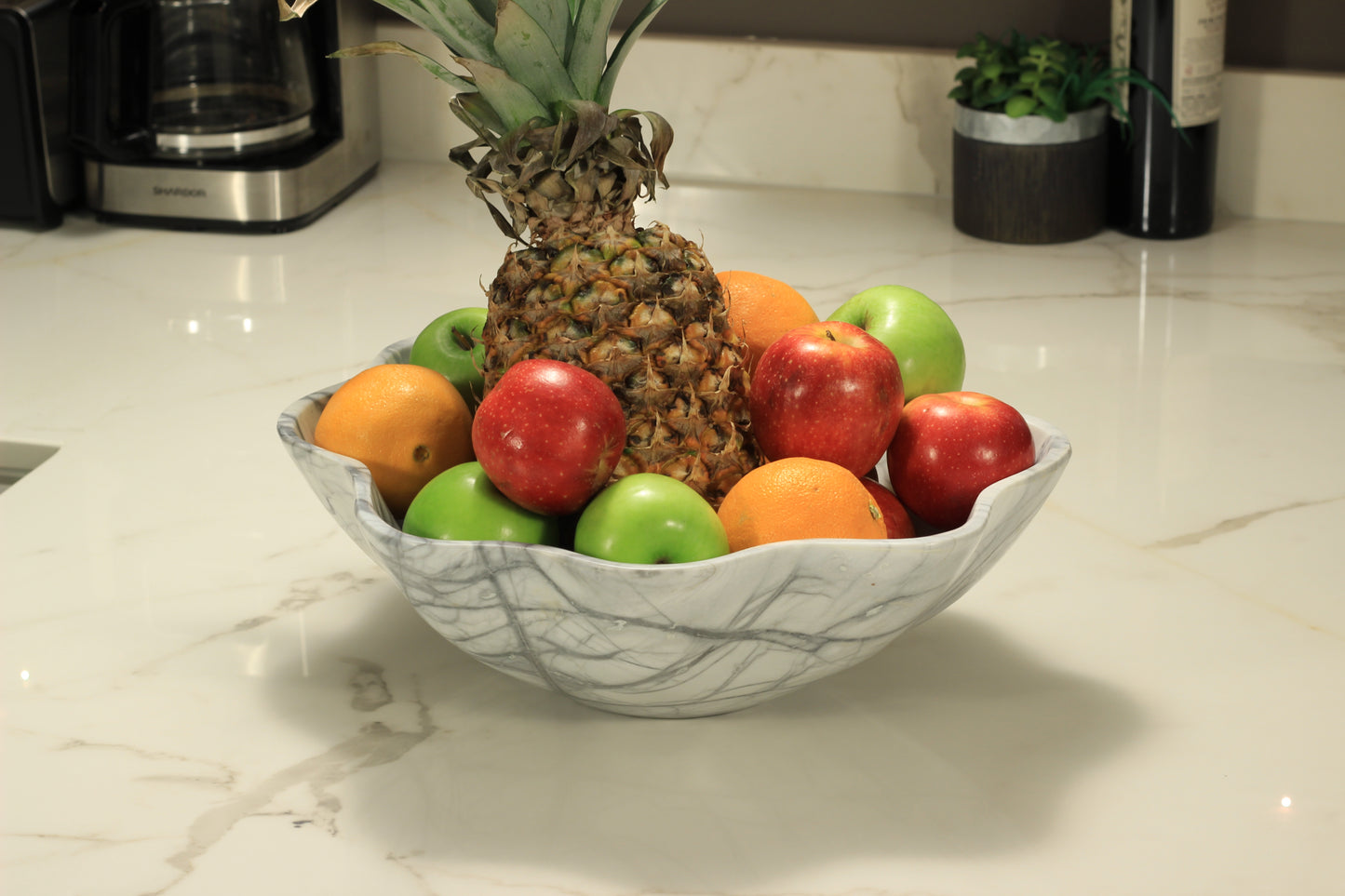 Grey Marble Centerpiece Bowl – 15" x 12" Handcrafted Statement Piece