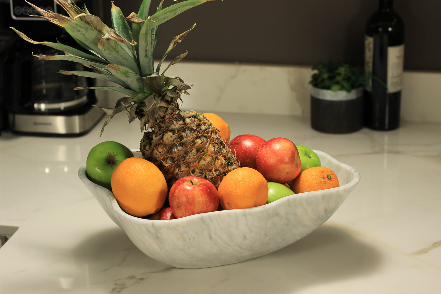 Grey Marble Centerpiece Bowl – 16" x 12" Handcrafted Statement Piece