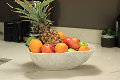 Grey Marble Centerpiece Bowl – 16" x 12" Handcrafted Statement Piece